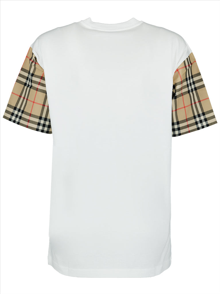 Check Sleeve Cotton T-Shirt