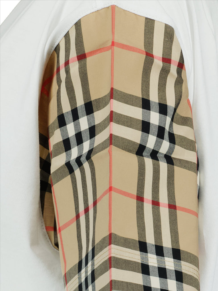 Check Sleeve Cotton T-Shirt