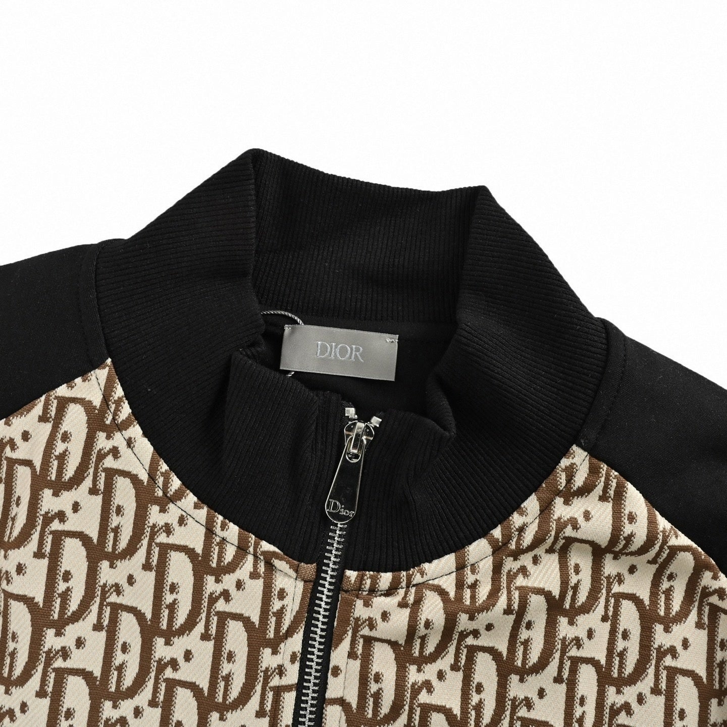 Oblique Zip-Up Tracksuit Set in Black & Beige