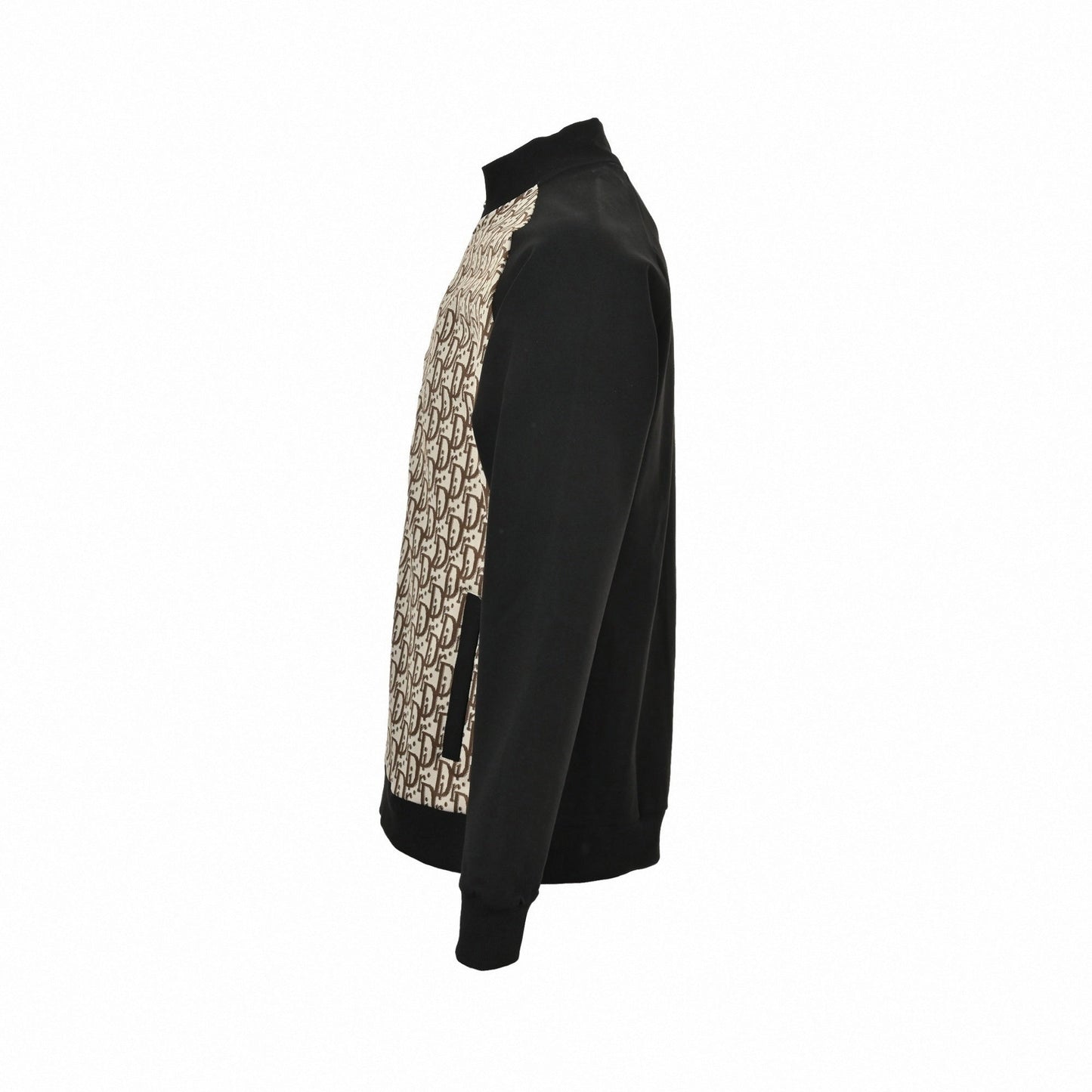 Oblique Zip-Up Tracksuit Set in Black & Beige