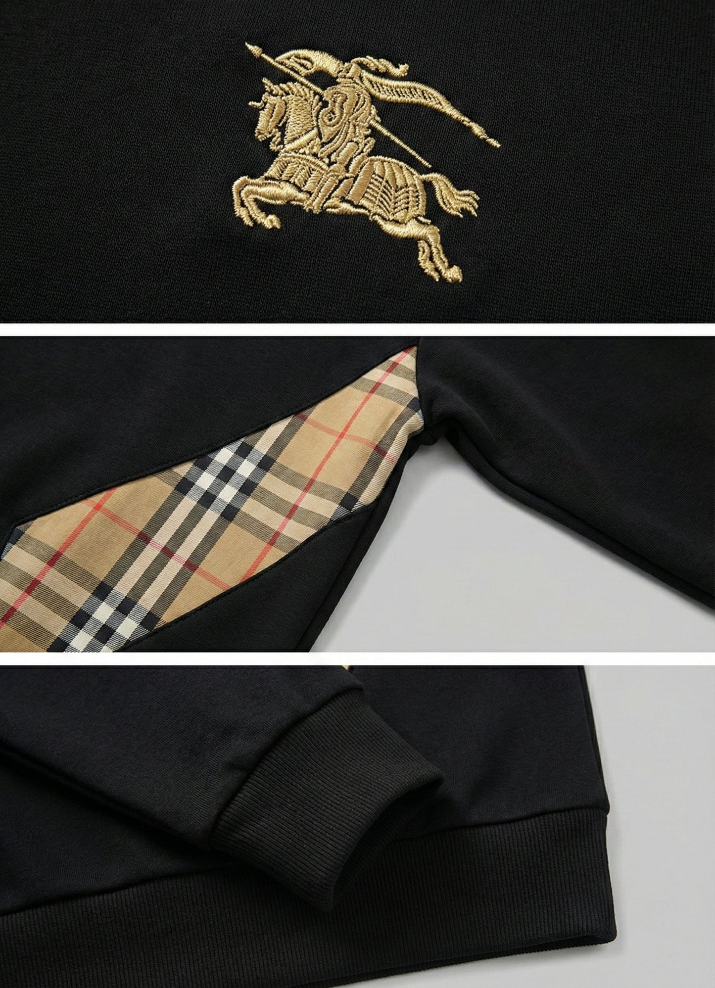 KD Embroidery Checked Panel Sweatshirt | Black and White